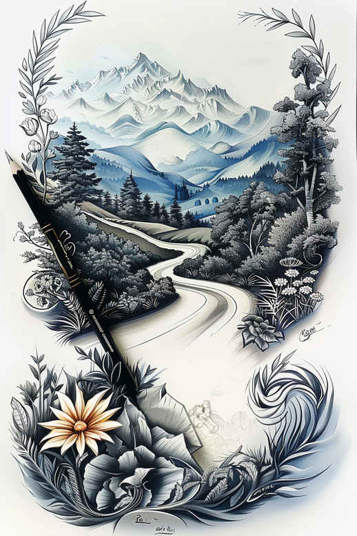nature-path-tattoo-realism-realistic-contrast-for-lower-chest – tattoo design ideas free ai generated – Gallery: path-road-inkby-ai