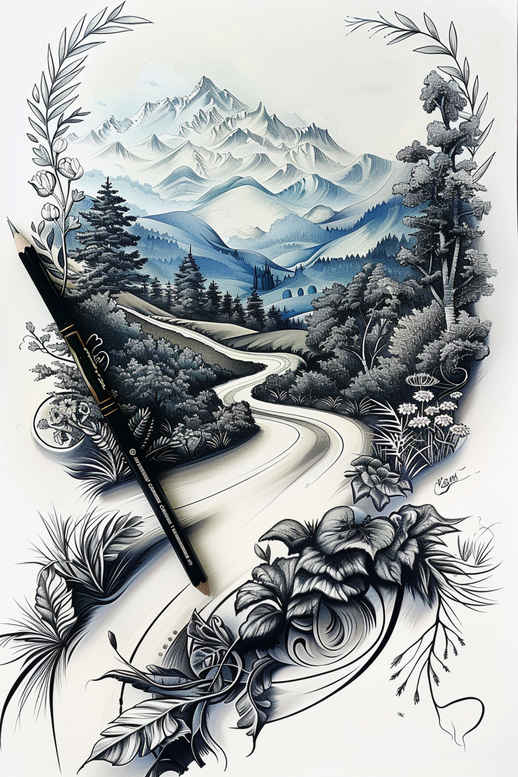 path-and-shadow – tattoo design ideas free ai generated – realism-photo-like-tattoo – for-shoulder – Gallery: path-road-inkby-ai