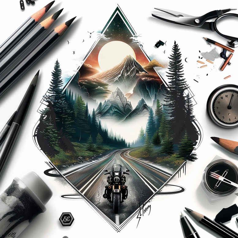 path-and-spirituality – tattoo design ideas free ai generated – neotraditional-refined-lines – for-scapula – Gallery: path-road-inkby-ai