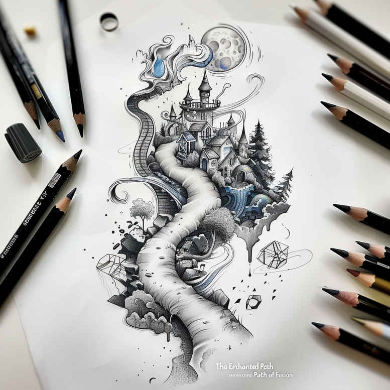path-in-motion – tattoo design ideas free ai generated – realism-living-skin – for-side – Gallery: path-road-inkby-ai