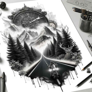 path – tattoo design ideas free ai generated – neotraditional-dynamic-color – for-spine – Gallery: path-road-inkby-ai