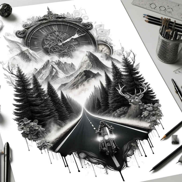 path – tattoo design ideas free ai generated – neotraditional-dynamic-color – for-spine – Gallery: path-road-inkby-ai