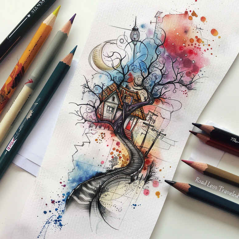 path-journey-symbol – tattoo design ideas free ai generated – neotraditional-subtle-tone – for-lower-back – Gallery: path-road-inkby-ai