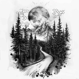 path-tattoo-neotraditional-strong-contrast-for-collarbone – tattoo design ideas free ai generated – Gallery: path-road-inkby-ai
