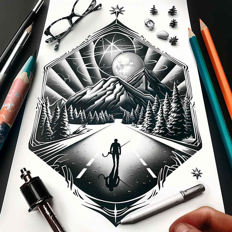 path-with-colors – tattoo design ideas free ai generated – neotraditional-modern-classic – for-neck – Gallery: path-road-inkby-ai