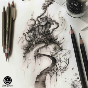 path-with-detail – tattoo design ideas free ai generated – neotraditional-clear-lines – for-lower-arm – Gallery: path-road-inkby-ai