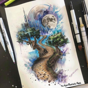 path-with-detail – tattoo design ideas free ai generated – neotraditional-enhanced-shading – for-back-shoulder – Gallery: path-road-inkby-ai