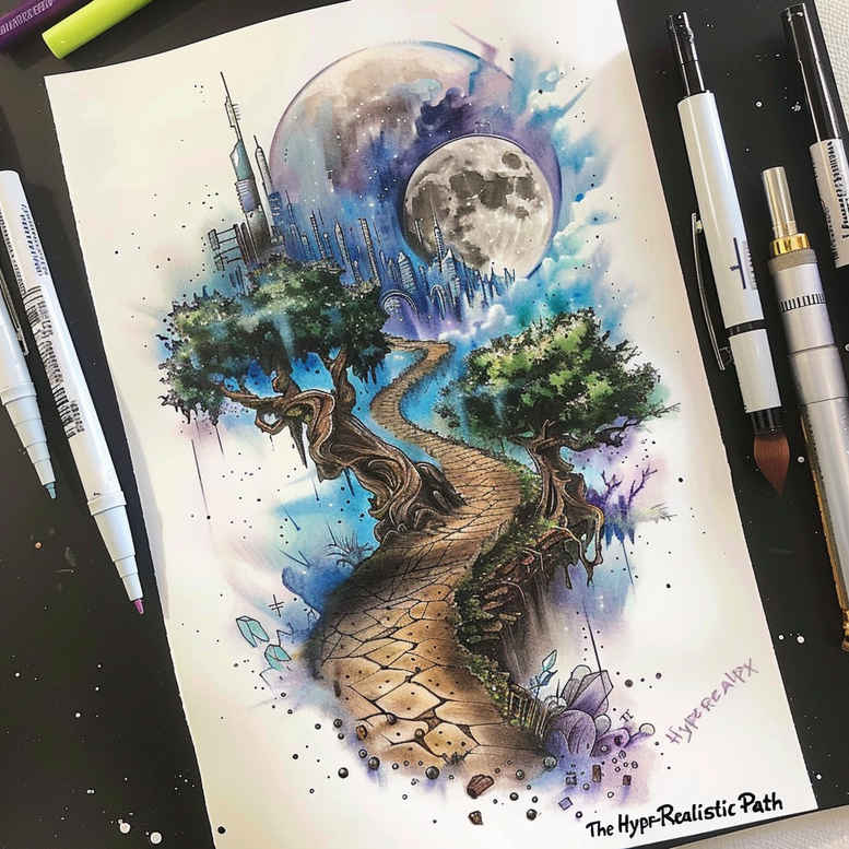 path-with-detail – tattoo design ideas free ai generated – neotraditional-enhanced-shading – for-back-shoulder – Gallery: path-road-inkby-ai