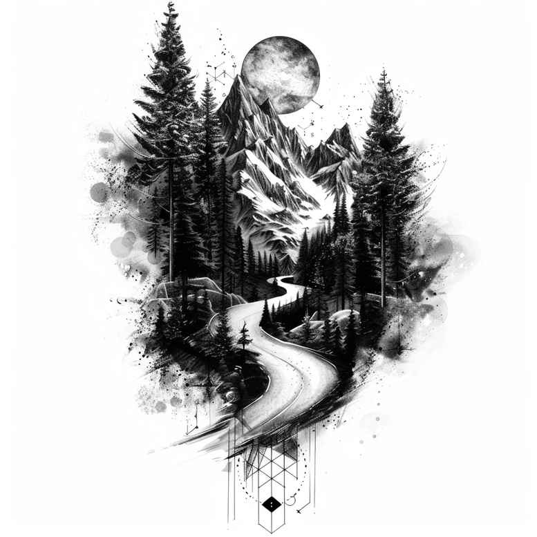 path-with-energies – tattoo design ideas free ai generated – neotraditional-detailed-linework – for-abdomen – Gallery: path-road-inkby-ai