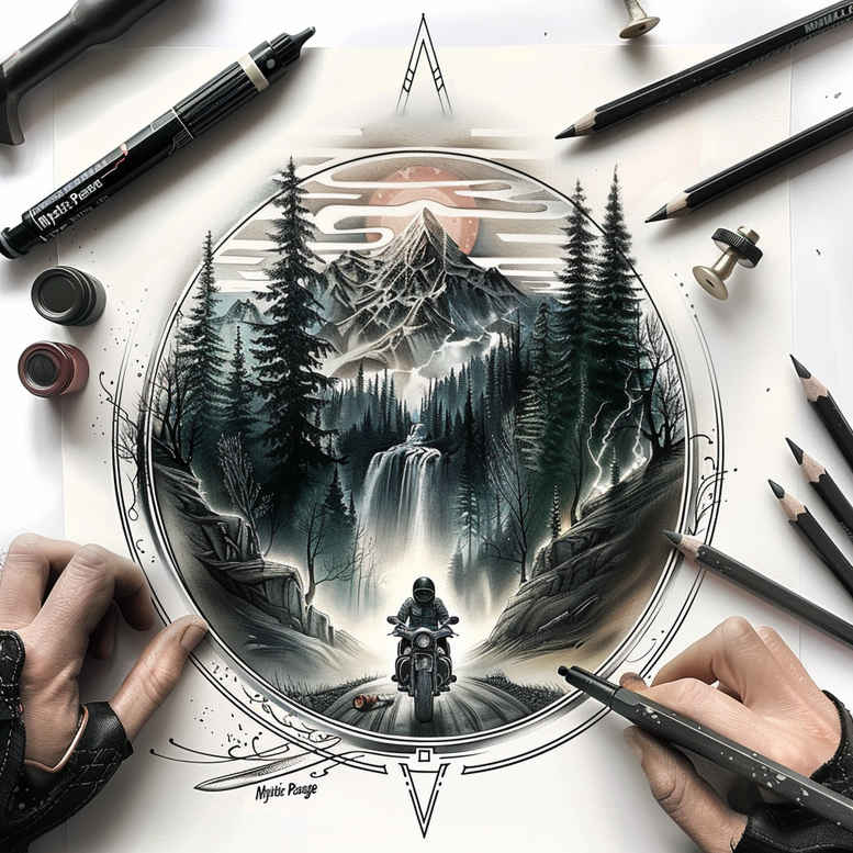 path-with-energies – tattoo design ideas free ai generated – surrealism-ethereal-glow – for-triceps – Gallery: path-road-inkby-ai