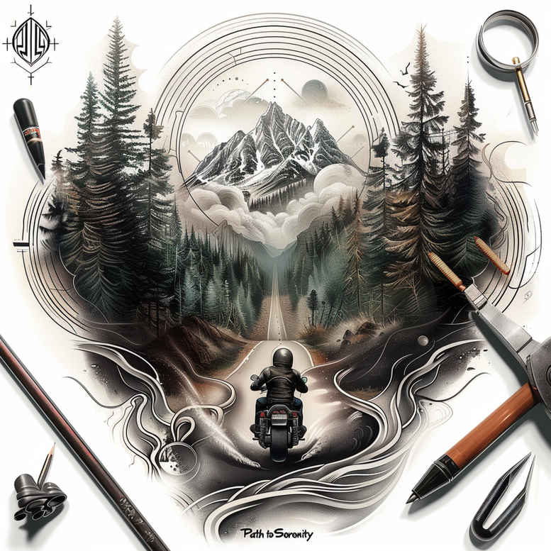 path-with-expression – tattoo design ideas free ai generated – neotraditional-bold-texture – for-sternum – Gallery: path-road-inkby-ai