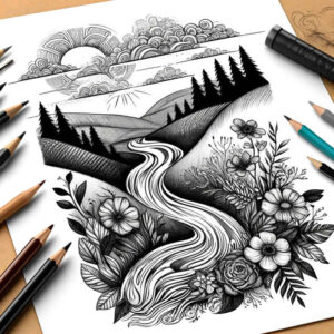 path-with-expression – tattoo design ideas free ai generated – neotraditional-defined-outlines – for-ankle – Gallery: path-road-inkby-ai