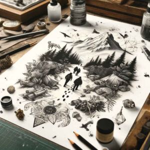 path-with-geometric-pattern – tattoo design ideas free ai generated – realism-smooth-blackwork – for-toe – Gallery: path-road-inkby-ai