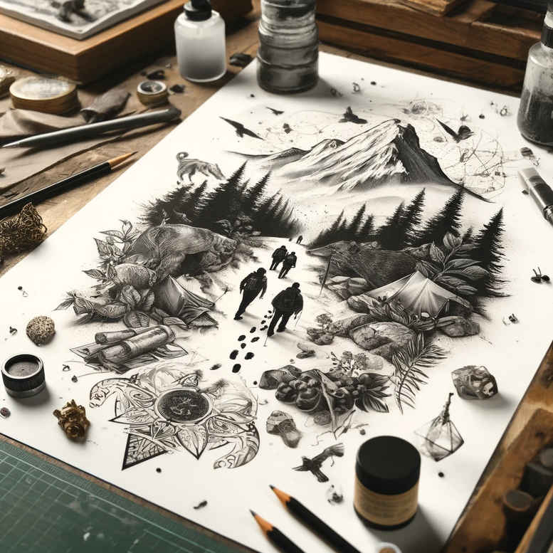 path-with-geometric-pattern – tattoo design ideas free ai generated – realism-smooth-blackwork – for-toe – Gallery: path-road-inkby-ai