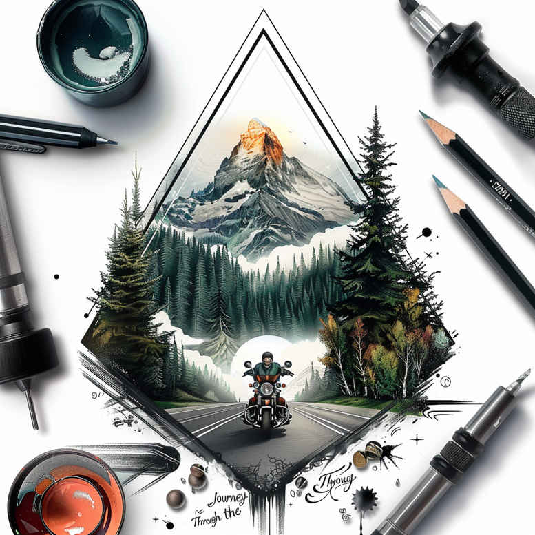 path-with-leaves – tattoo design ideas free ai generated – neotraditional-subtle-tone – for-thigh – Gallery: path-road-inkby-ai