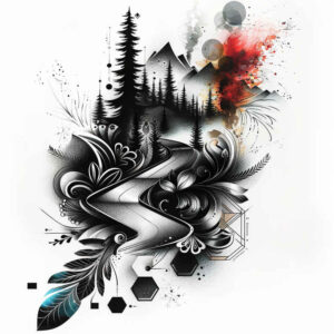 path-with-leaves – tattoo design ideas free ai generated – realism-soft-highlights – for-thigh – Gallery: path-road-inkby-ai