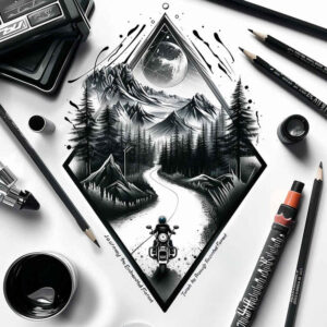 path-with-lines – tattoo design ideas free ai generated – surrealism-phantasmagoric – for-nape – Gallery: path-road-inkby-ai