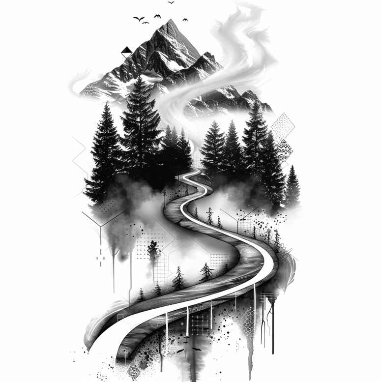 path-with-motion – tattoo design ideas free ai generated – neotraditional-strong-outlines – for-scapula – Gallery: path-road-inkby-ai