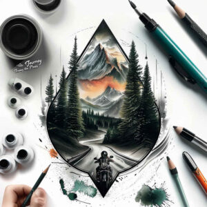path-with-nature – tattoo design ideas free ai generated – neotraditional-enhanced-shading – for-neck – Gallery: path-road-inkby-ai