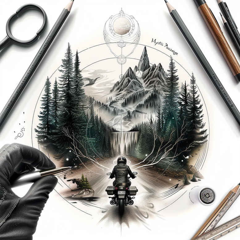 path-with-nature – tattoo design ideas free ai generated – realism-natural-contours – for-lower-chest – Gallery: path-road-inkby-ai