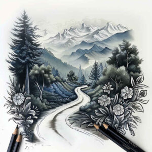 path-with-nature-motif – tattoo design ideas free ai generated – surrealism-shadow-play – for-palm – Gallery: path-road-inkby-ai