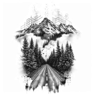 path-with-organic-lines – tattoo design ideas free ai generated – realism-realistic-structure – for-lower-leg – Gallery: path-road-inkby-ai