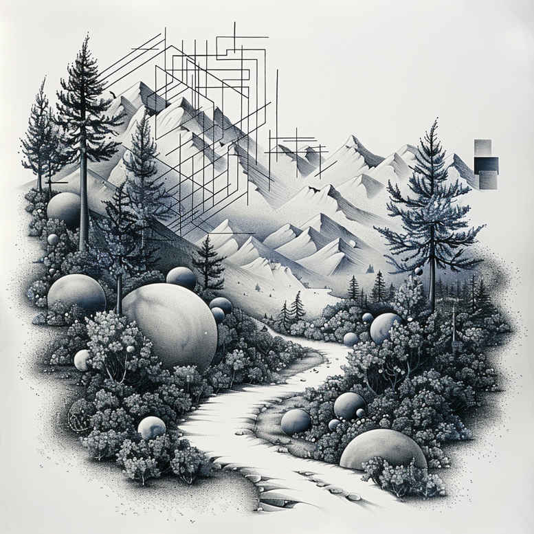 path-with-shading – tattoo design ideas free ai generated – surrealism-phantom-shadows – for-abdomen – Gallery: path-road-inkby-ai