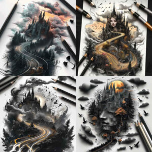 road-in-mountains – tattoo design ideas free ai generated – neotraditional-classic-motifs – for-side – Gallery: path-road-inkby-ai