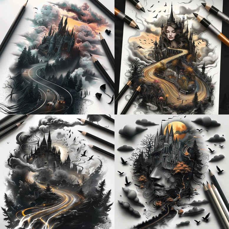 road-in-mountains – tattoo design ideas free ai generated – neotraditional-classic-motifs – for-side – Gallery: path-road-inkby-ai