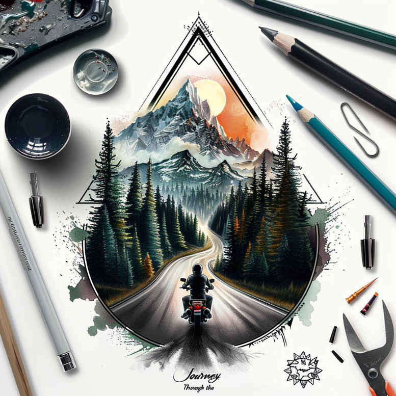 road-tattoo – tattoo design ideas free ai generated – realism-smooth-gradients – for-lower-back – Gallery: path-road-inkby-ai