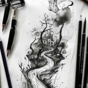 mystical-path-tattoo-neotraditional-vivid-detail-for-scapula – tattoo design ideas free ai generated – Gallery: path-road-inkby-ai