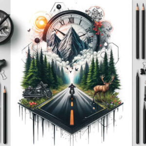 energetic-path-tattoo-surrealism-dynamic-shapes-for-lower-thigh – tattoo design ideas free ai generated – Gallery: path-road-inkby-ai