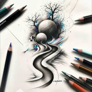 path-road tattoo design ideas Realism textured skin choice for upper shoulder