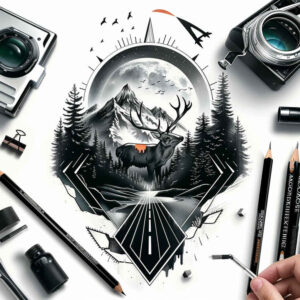 path-road tattoo design ideas Surrealism dreamlike country road symbol of determination
