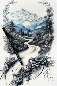 path-road tattoo design ideas realistic shadowing field road for lower arm