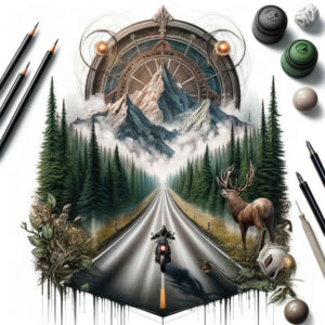 path-road tattoo design ideas Realim light and shadow play forest trail for lower thigh