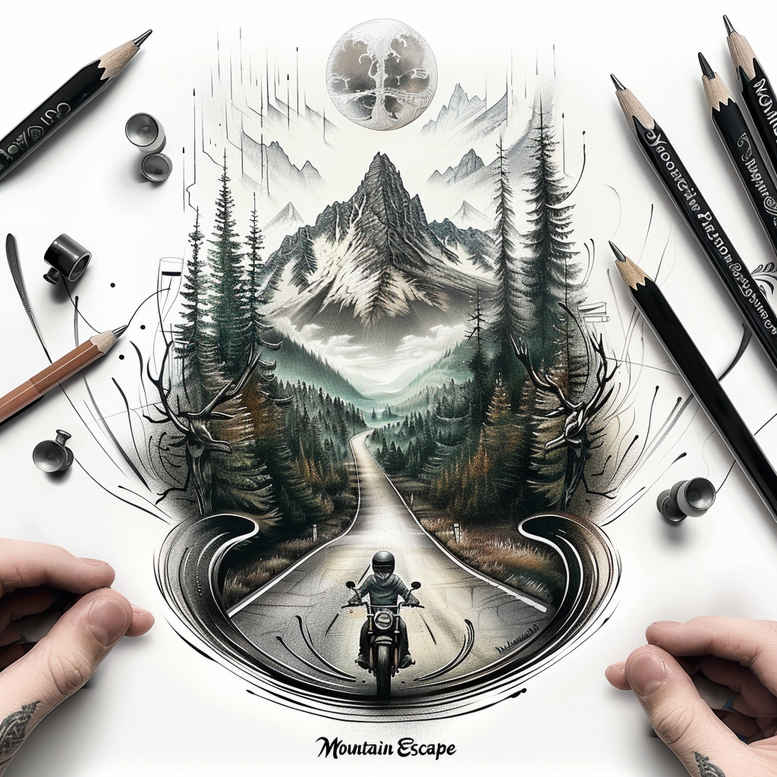 path-road tattoo design ideas bright color natural landscape for back