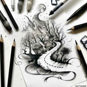path-road tattoo design ideas Surrealism symbolism natural trail for collarbone