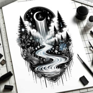 path-road tattoo design ideas Surrealism symbolic natural trail for ribs