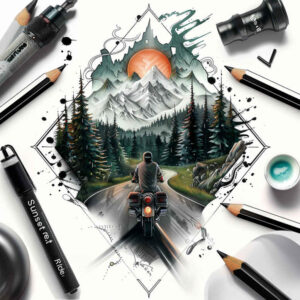 path-road tattoo design ideas Surrealism unearthly natural trail for shin