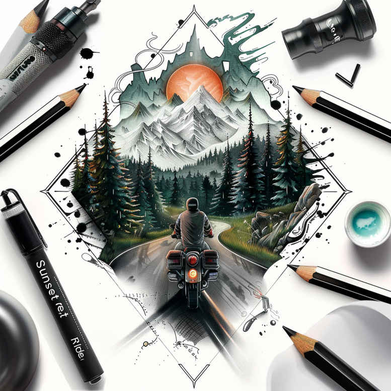 path-road tattoo design ideas Surrealism unearthly natural trail for shin