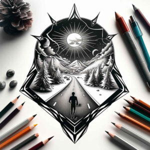 path-road tattoo design ideas Surrealism fantastical passage for temple