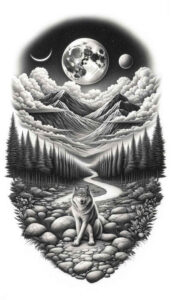 path-road tattoo design ideas Surrealism translucent layers path between trees represents resilience