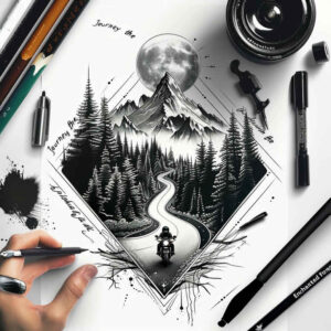 path-road tattoo design ideas Realism natural contrast road with plants shows courage