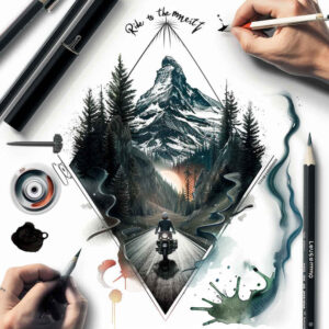 path-road tattoo design ideas Surrealism ethereal tracks symbolising determination