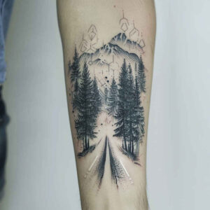 path-road tattoo design ideas deep-shading trail stands for endurance
