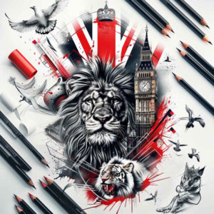 coat-of-arms-tattoo – tattoo design ideas free ai generated – neotraditional-clean-fill – for-lower-thigh – Gallery: patriotic-inkby-ai