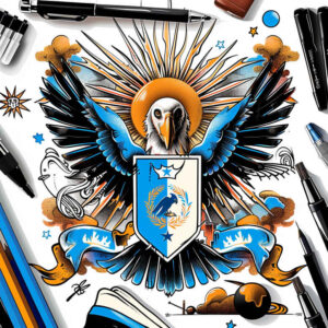 coat-of-arms-tattoo – tattoo design ideas free ai generated – surrealism-imperfect-symmetry – for-shoulder-blade – Gallery: patriotic-inkby-ai