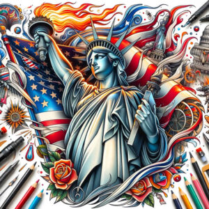 freedom-symbol-tattoo – tattoo design ideas free ai generated – neotraditional-contrasting-colors – for-upper-shoulder – Gallery: patriotic-inkby-ai