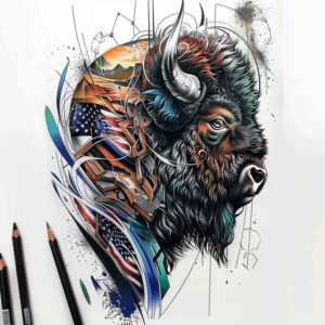 patriotic-ancestor-tattoo – tattoo design ideas free ai generated – realism-depth-perception – for-knee – Gallery: patriotic-inkby-ai